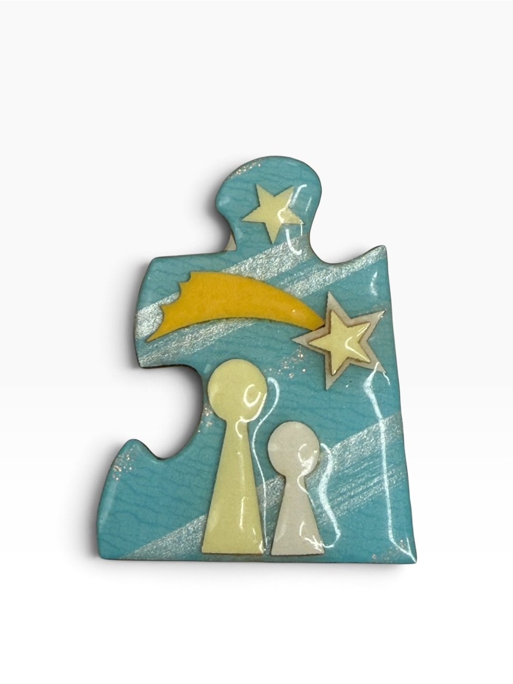 Lucinda puzzle shooting star people brooch vintage 80s